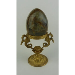 Vintage Banded Onyx Egg and Gilt‎ Stand